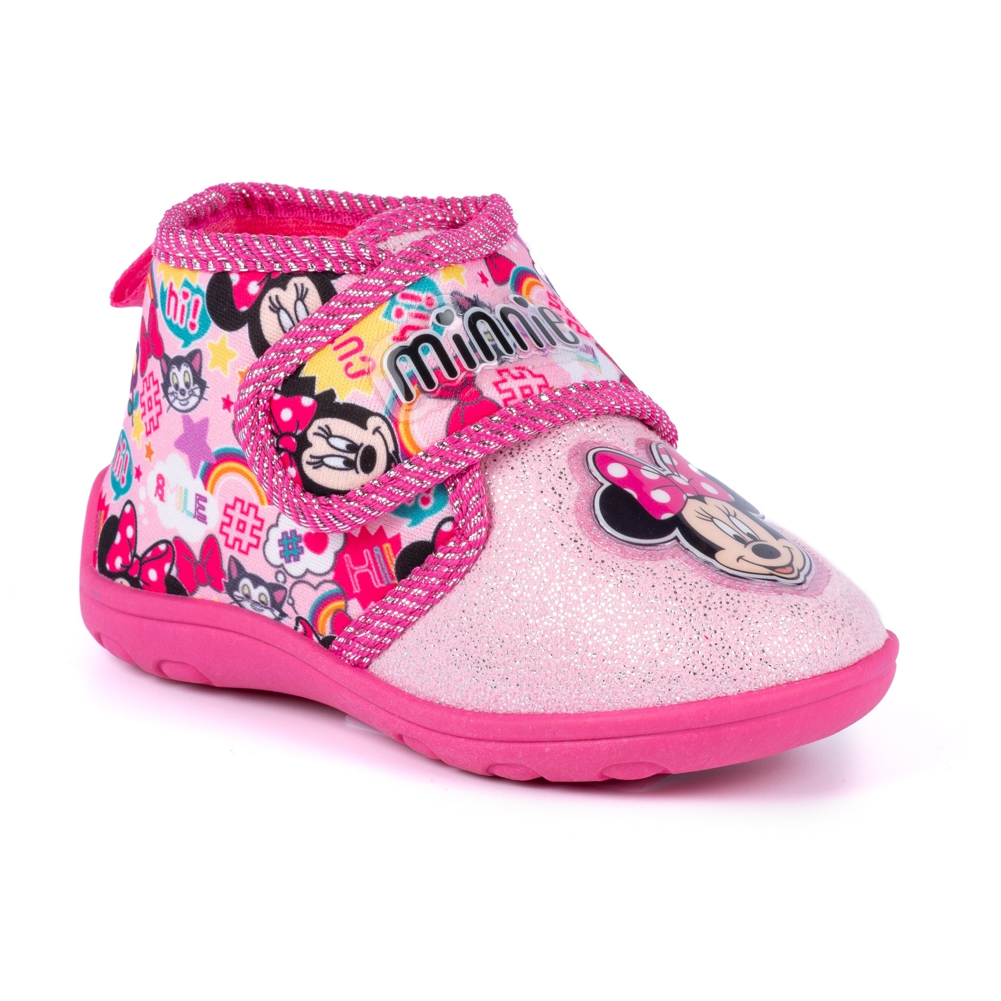 Disney bedroom slippers for kids - Minnie Mouse design, pink and red color