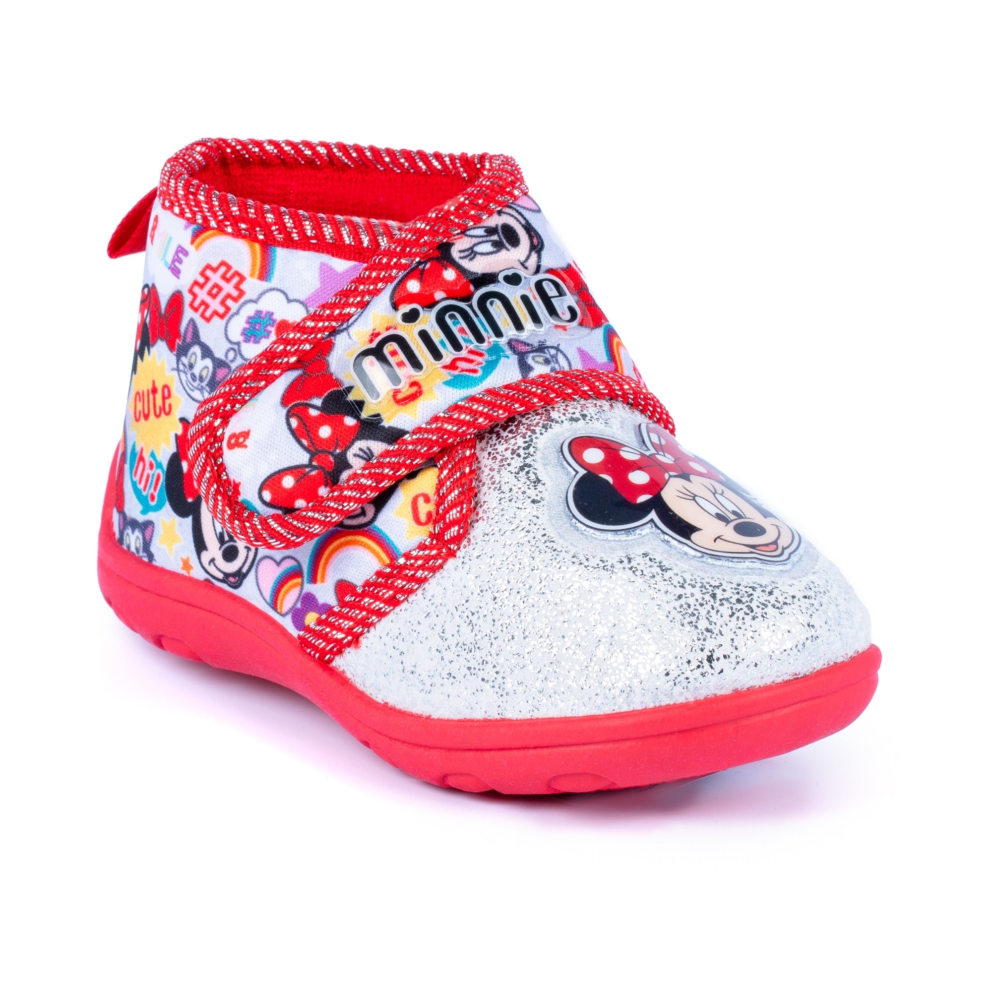 Disney bedroom slippers for kids - Minnie Mouse design, pink and red color