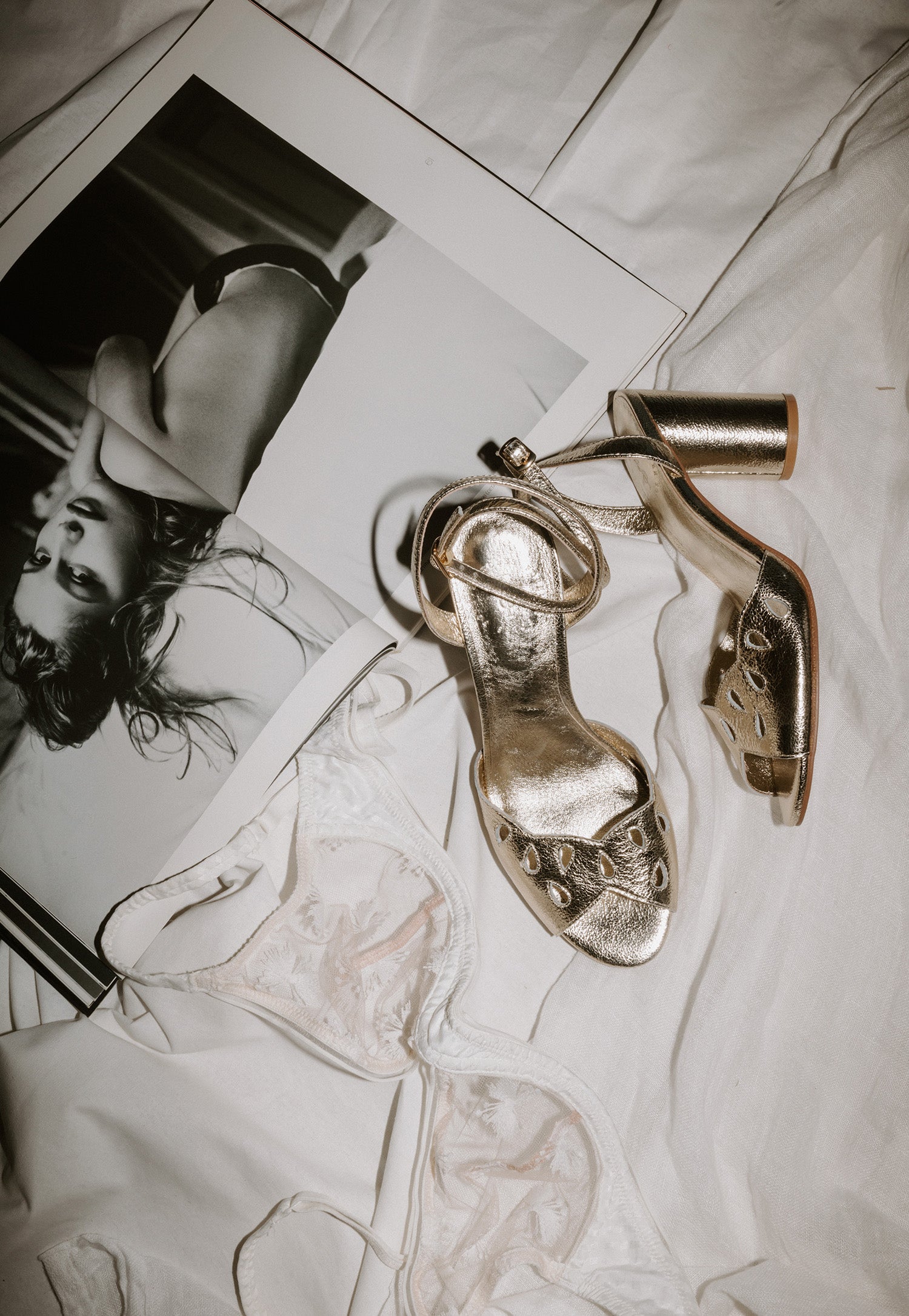 Divine Gold Metallic Leather Block Heel Sandals - Best Price Offered