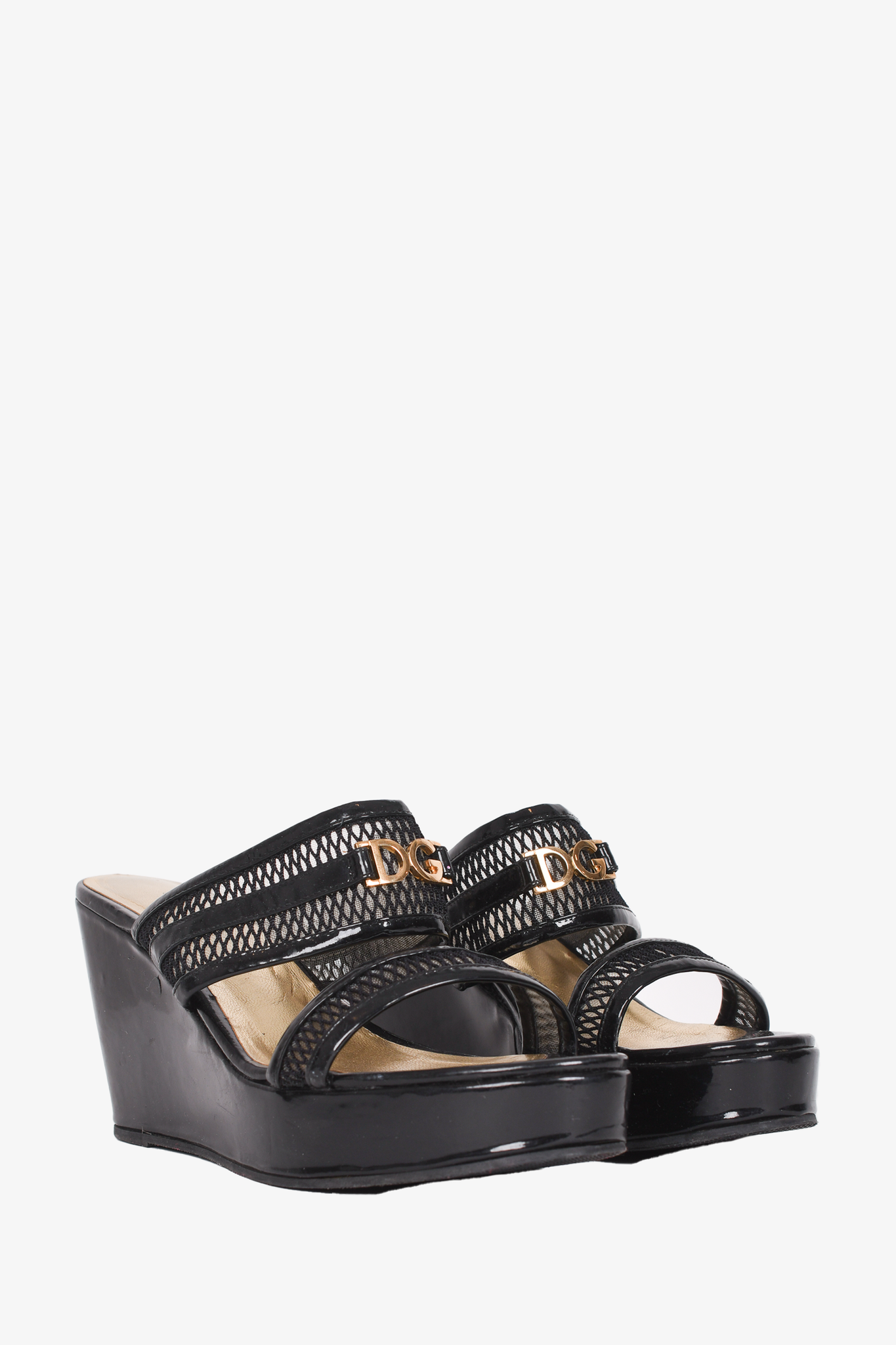 Dolce & Gabbana Black DG Wedge Sandals Size 40