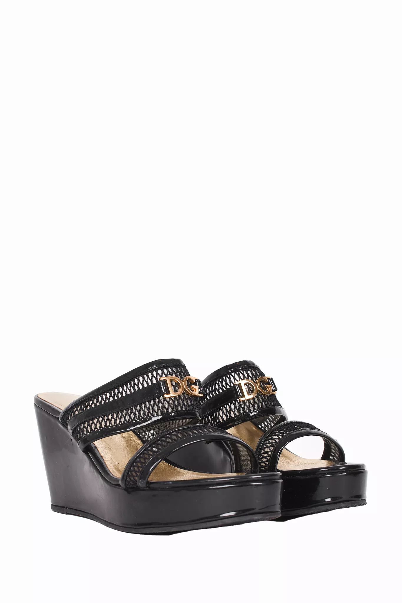 Dolce & Gabbana Black Double Strap Wedge Sandals - Size 40