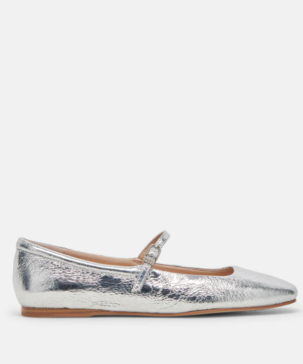 Dolce Vita Reyes Ballet Flats - Silver Leather Distressed