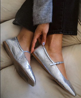 Dolce Vita Reyes Ballet Flats - Silver Leather Distressed