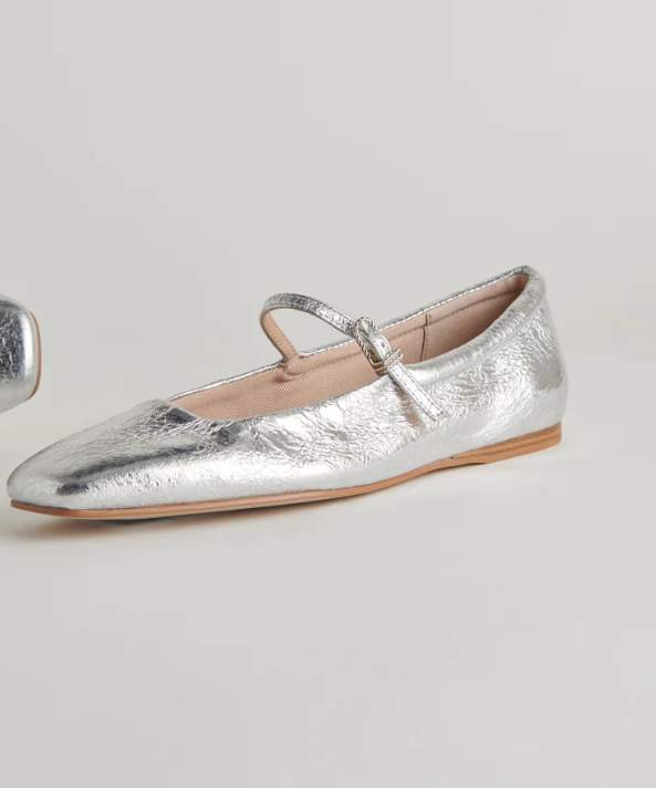 Dolce Vita Reyes Ballet Flats - Silver Leather Distressed