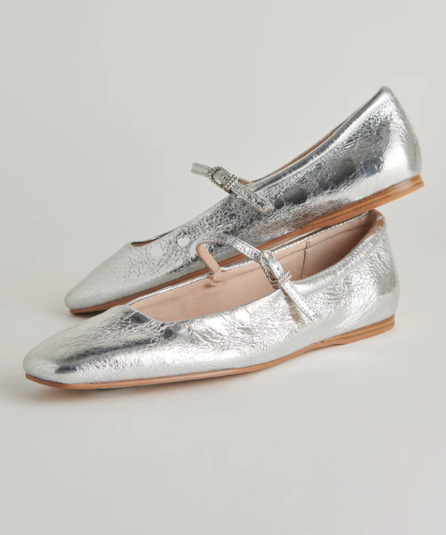 Dolce Vita Reyes Ballet Flats - Silver Leather Distressed