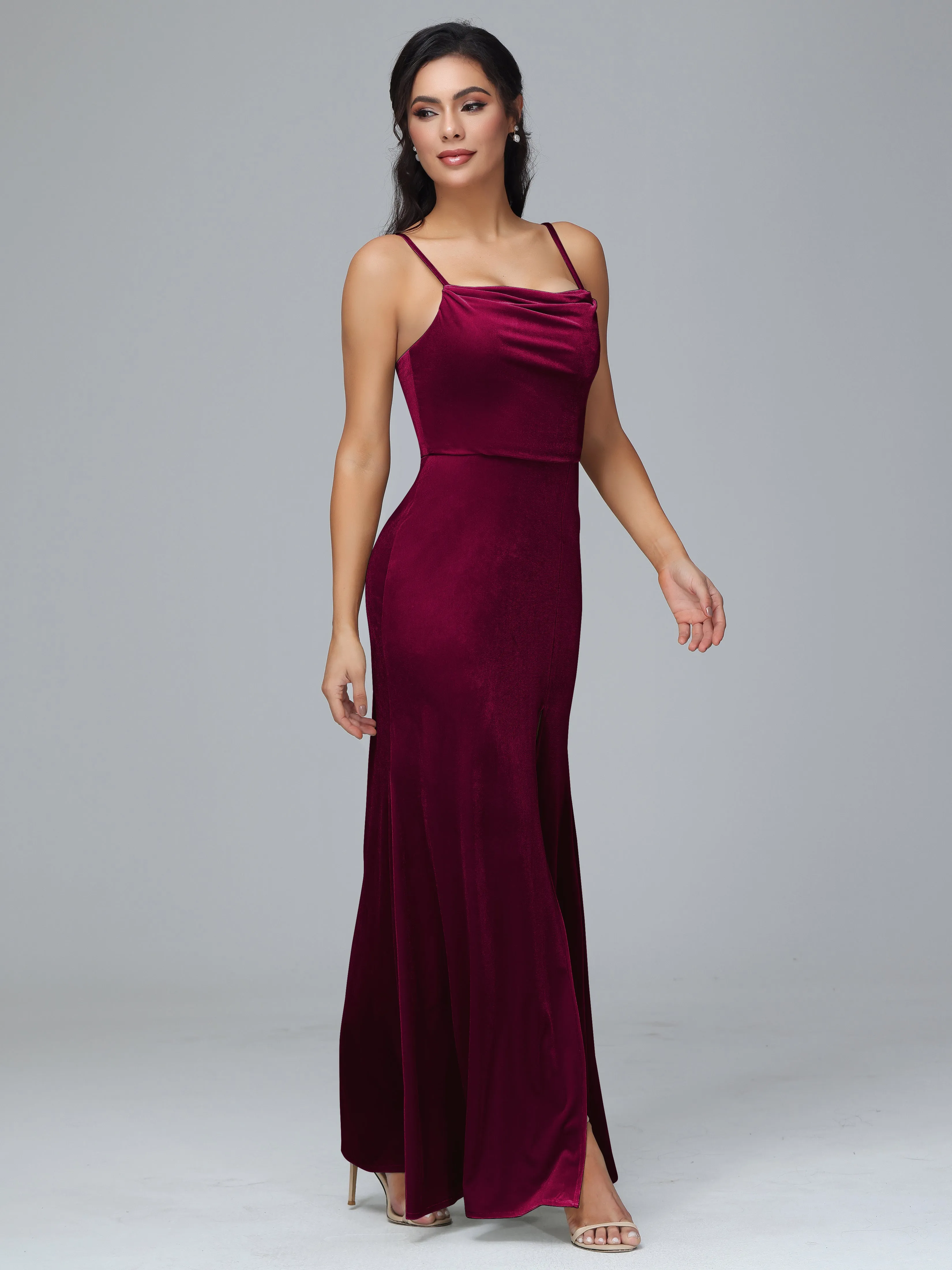 Floor-length Velvet Bridesmaid Dress Plus Size