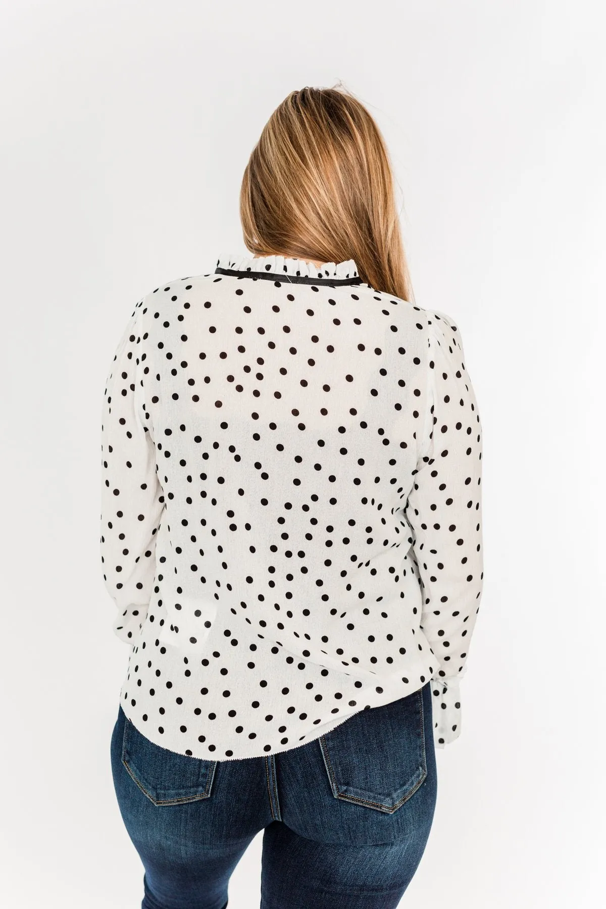 Elegant Polka Dot Blouse, Off-White and Black