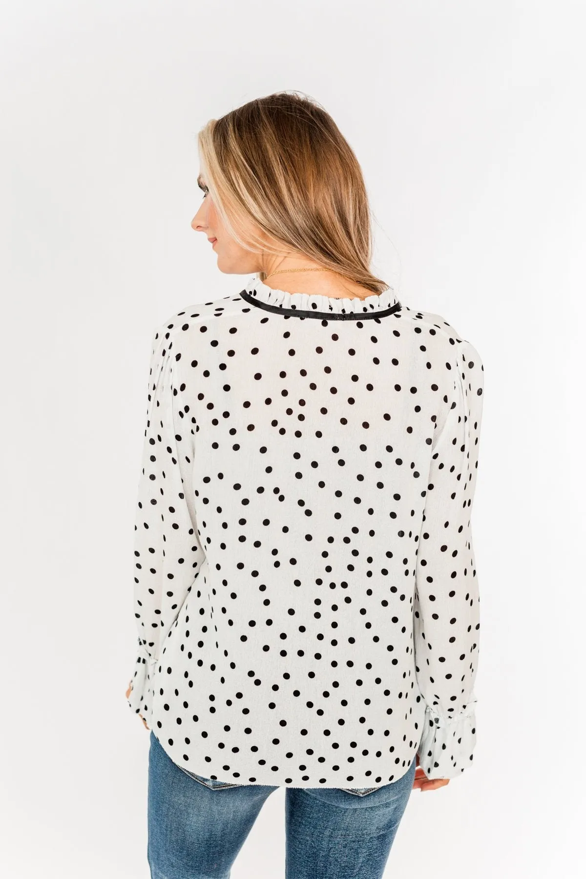 Elegant Polka Dot Blouse, Off-White and Black