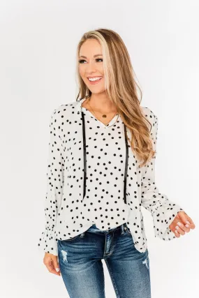 Elegant Polka Dot Blouse, Off-White and Black