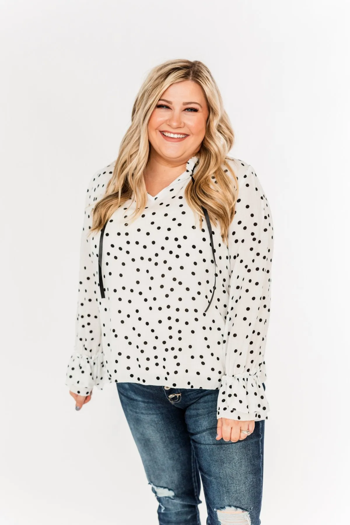 Elegant Polka Dot Blouse, Off-White and Black