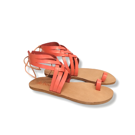 Elektra peach leather sandals, flat, available for purchase.