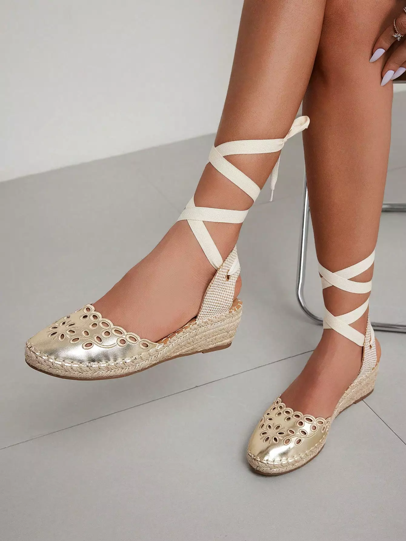 Embroidered Rope Wedge Sandals for Women - Spring Summer Collection