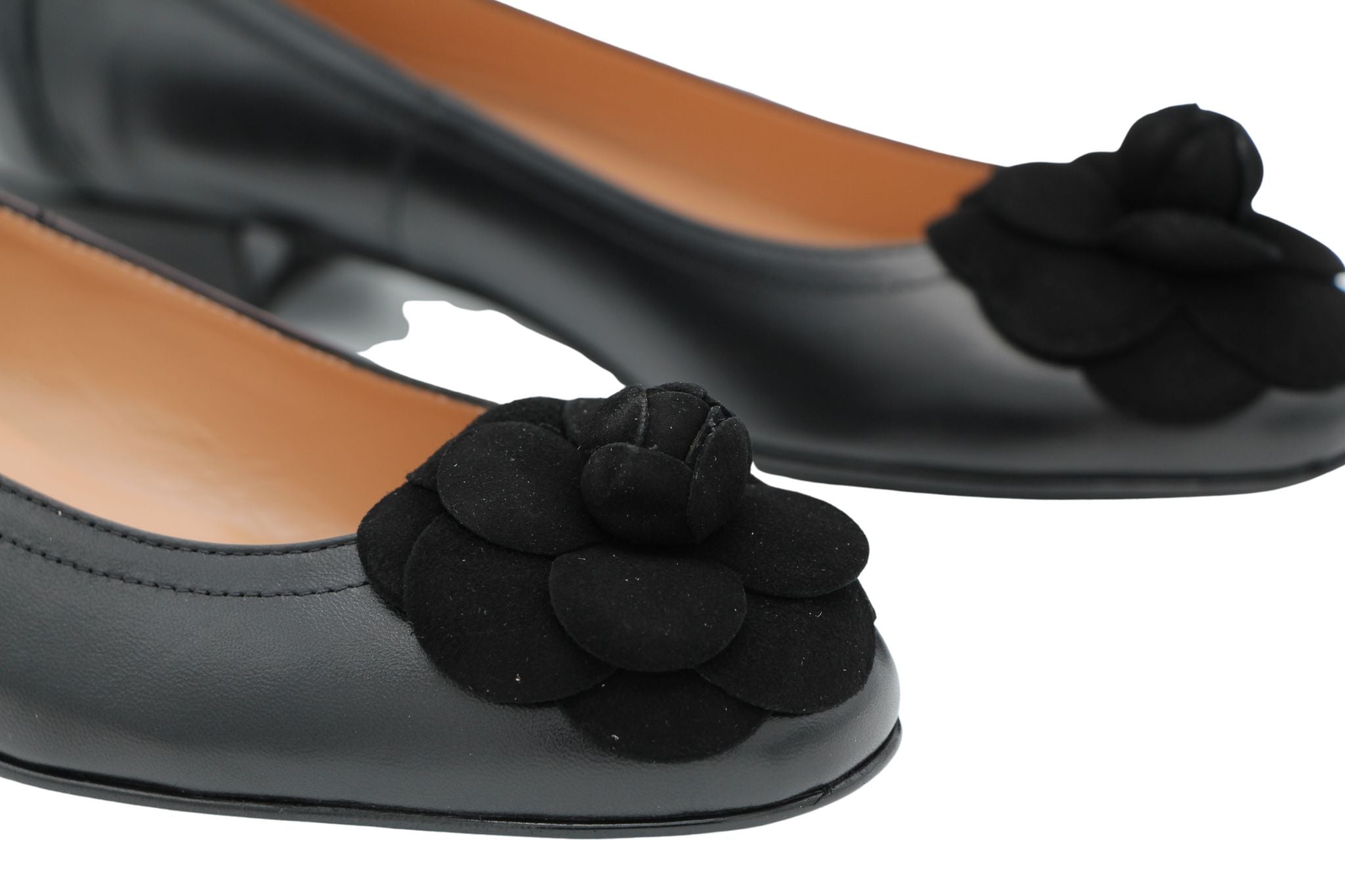 Fabucci Black leather Ballerina Flower