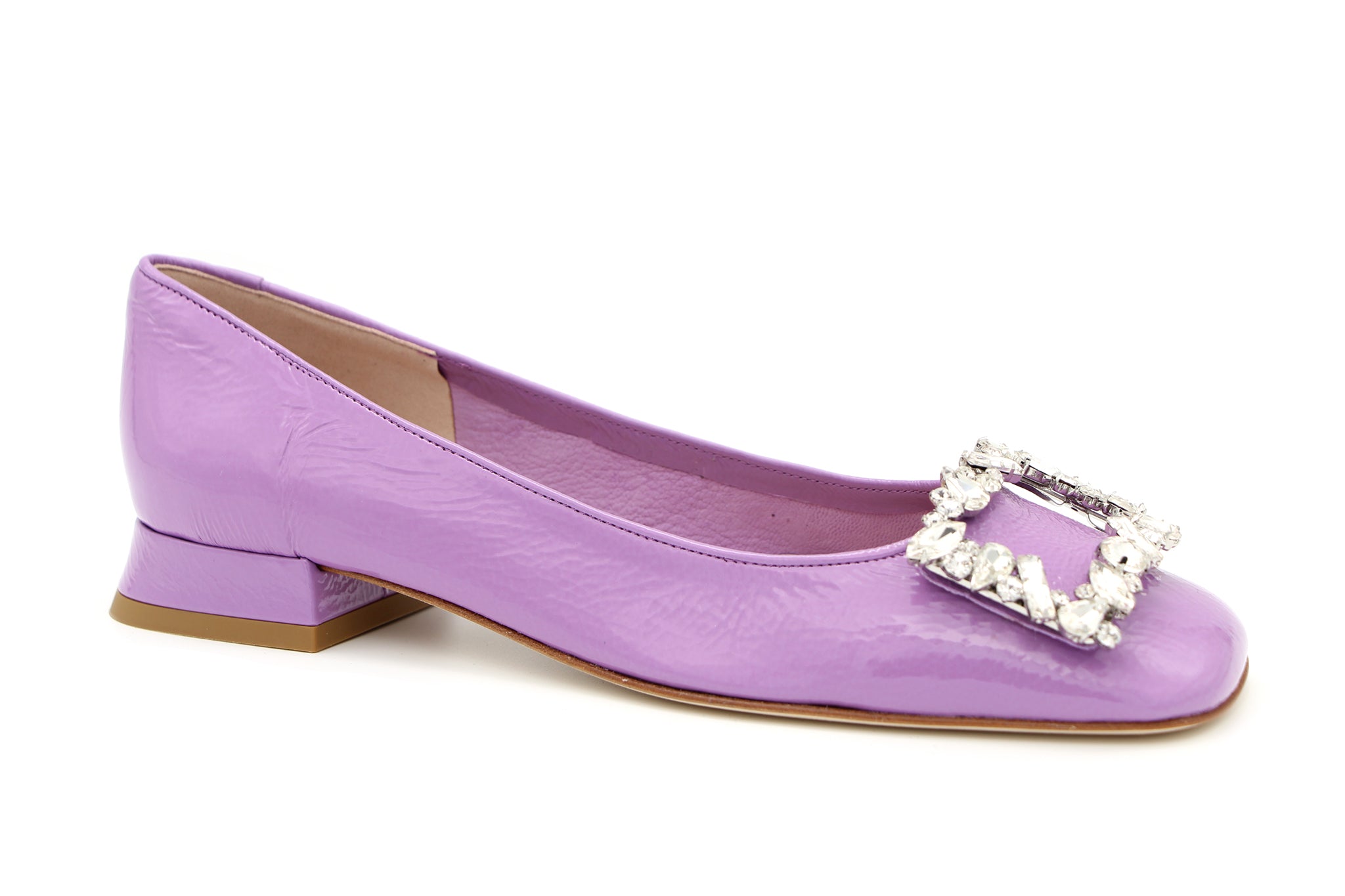 FABUCCI Lilac Patent Ballerina Shoes with Embellished Buckle.