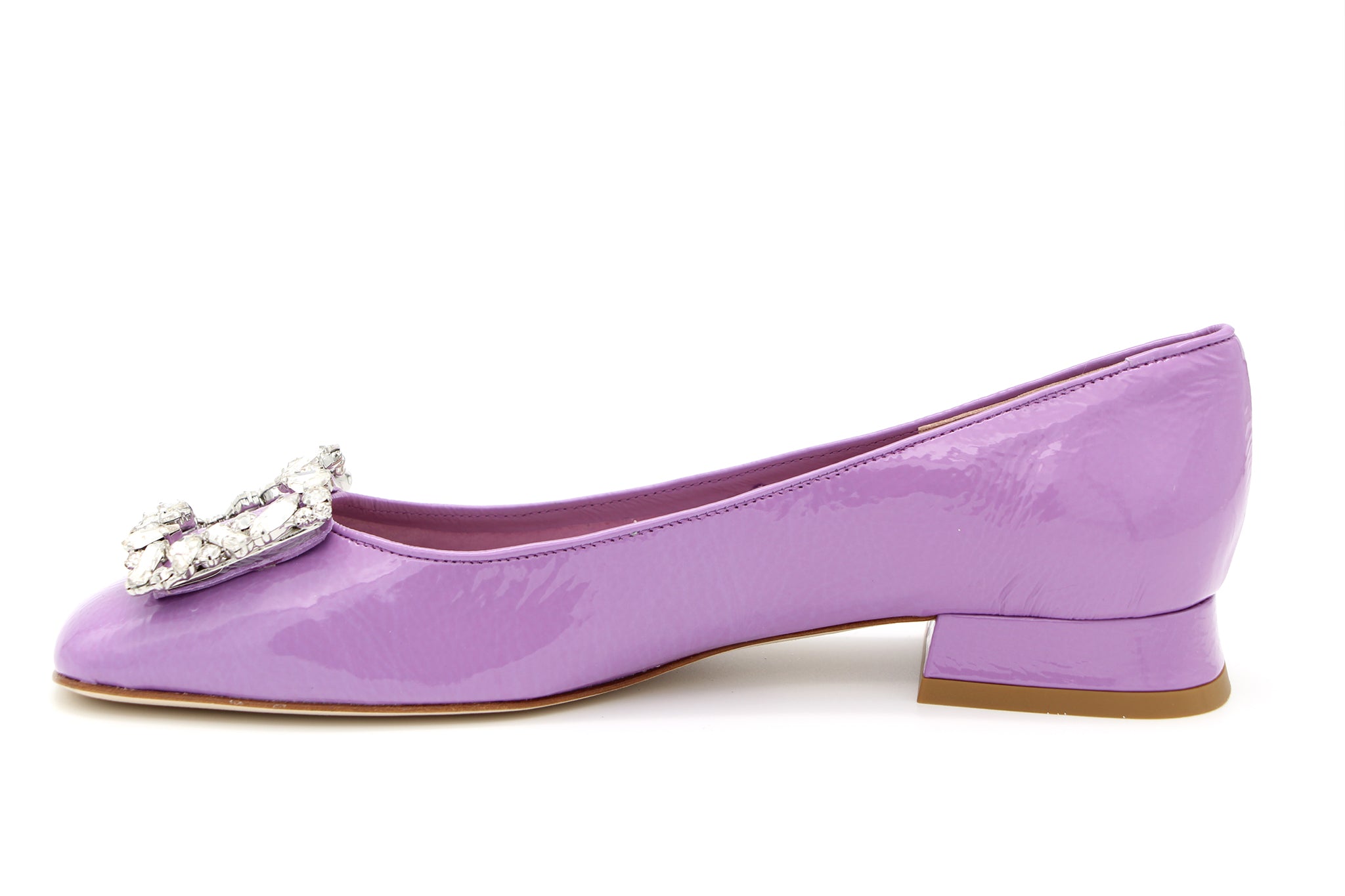 FABUCCI Lilac Patent Ballerina Shoes with Embellished Buckle.