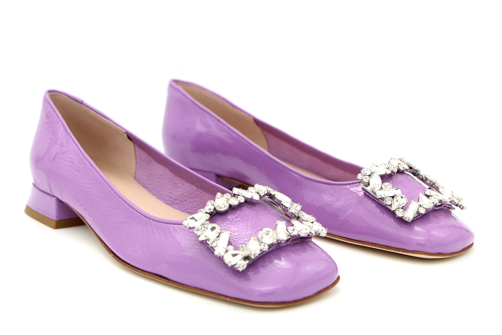 FABUCCI Lilac Patent Ballerina Shoes with Embellished Buckle.