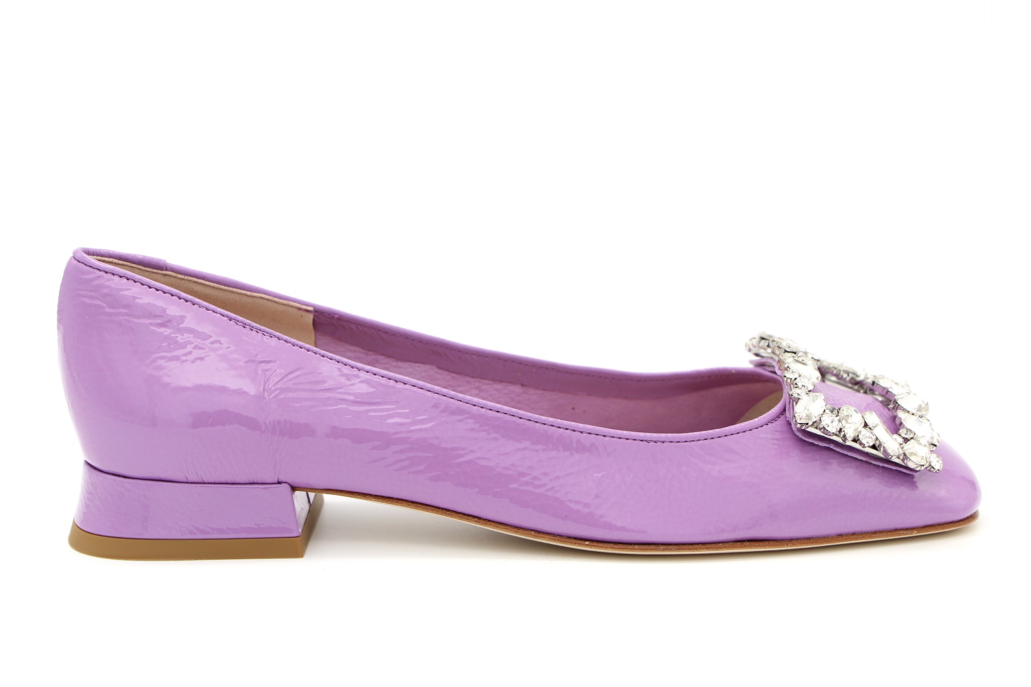 FABUCCI Lilac Patent Ballerina Shoes with Embellished Buckle.