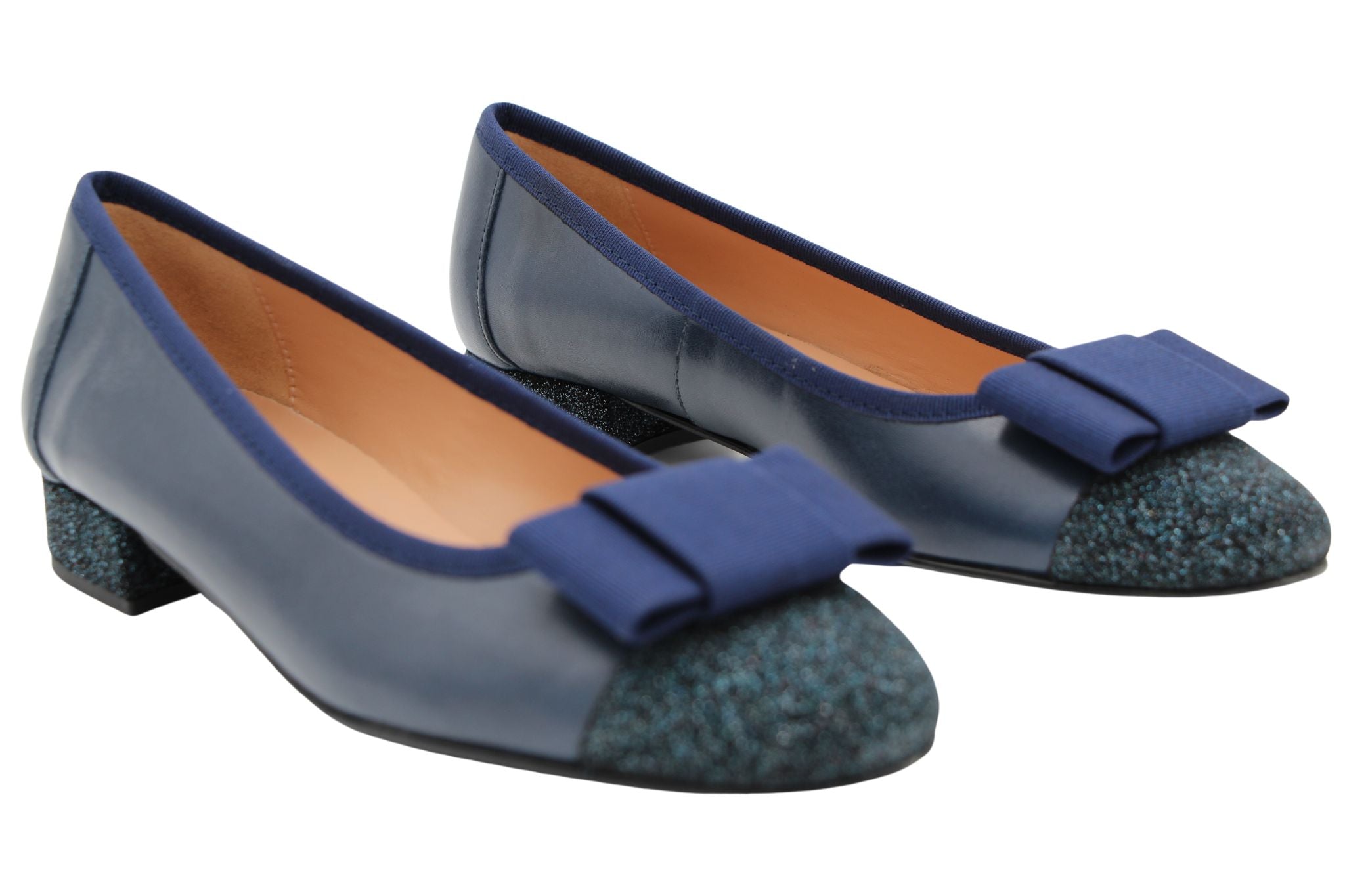 Fabucci Navy leather Ballerina Bow