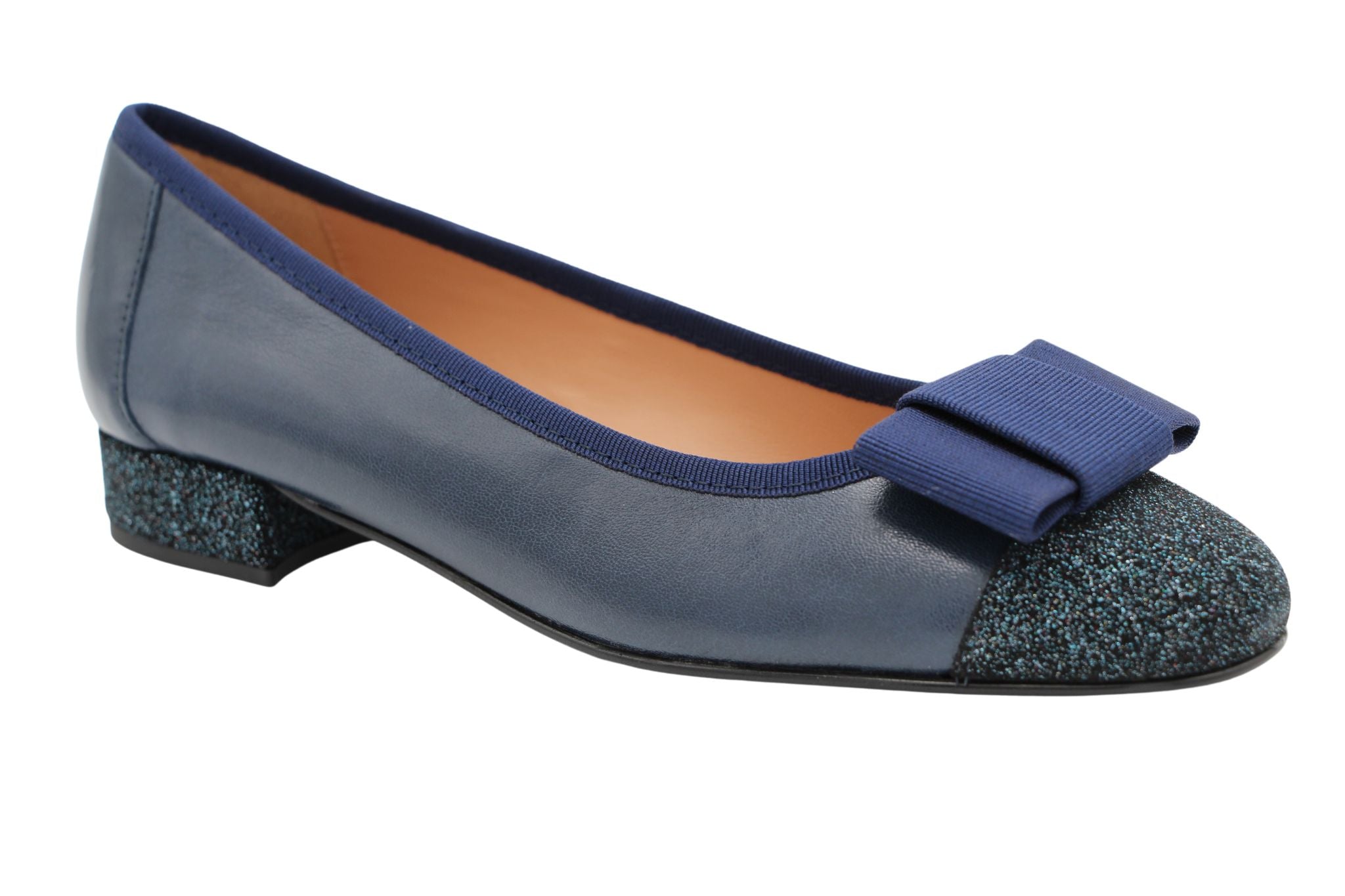 Fabucci Navy leather Ballerina Bow