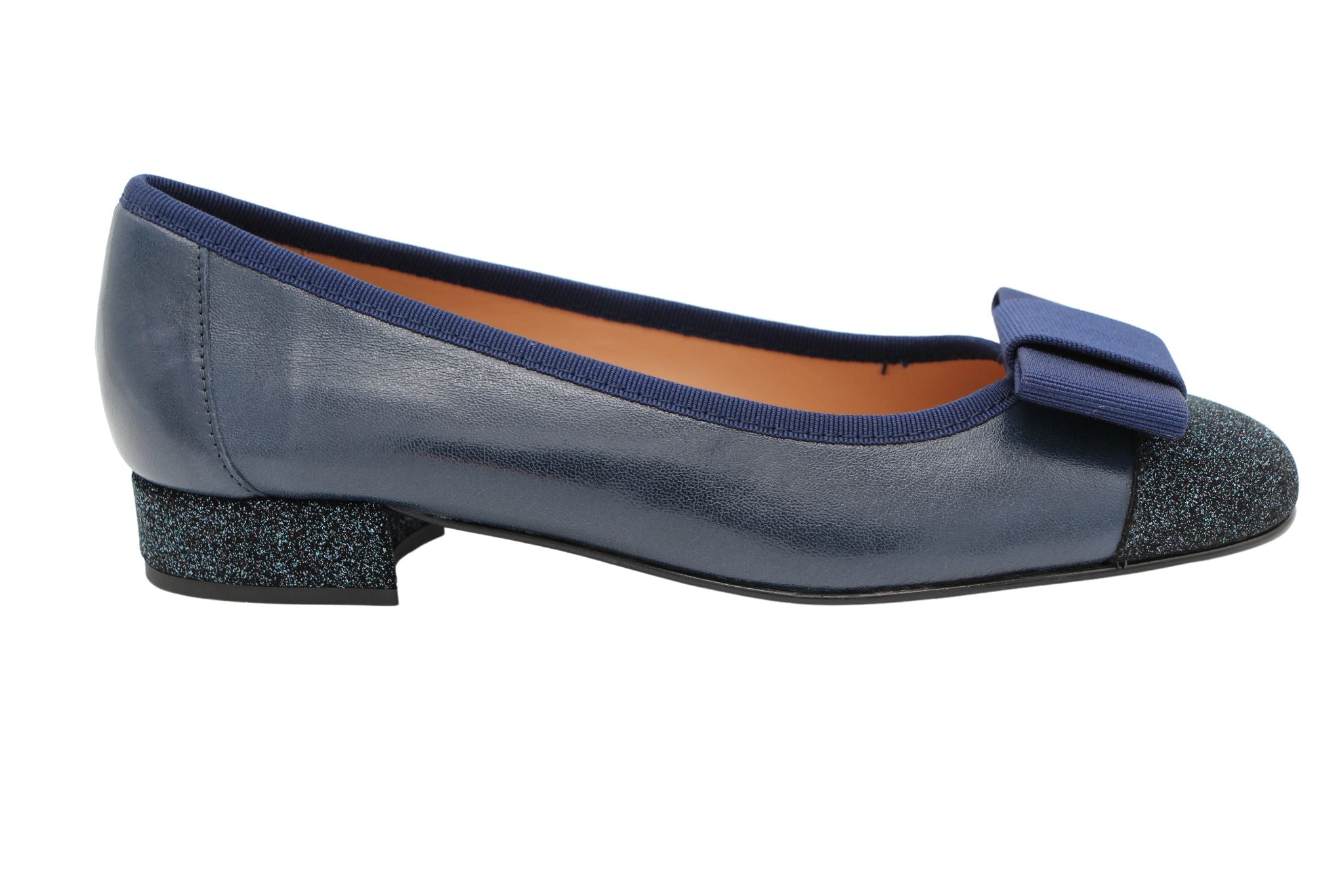 Fabucci Navy leather Ballerina Bow