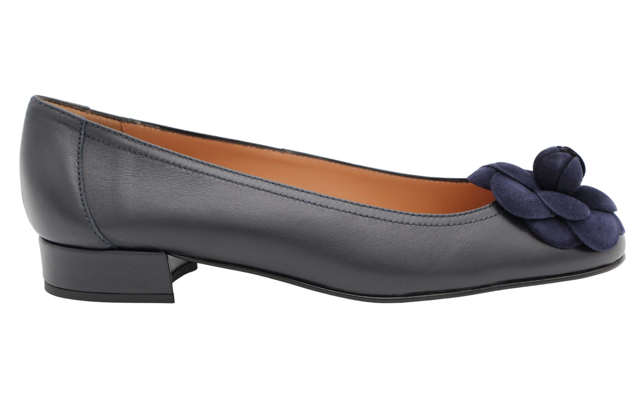 Fabucci Navy leather Ballerina with Flower - Affordable, Stylish Navy Leather Ballerina Shoes with Charming Flower Embellishment