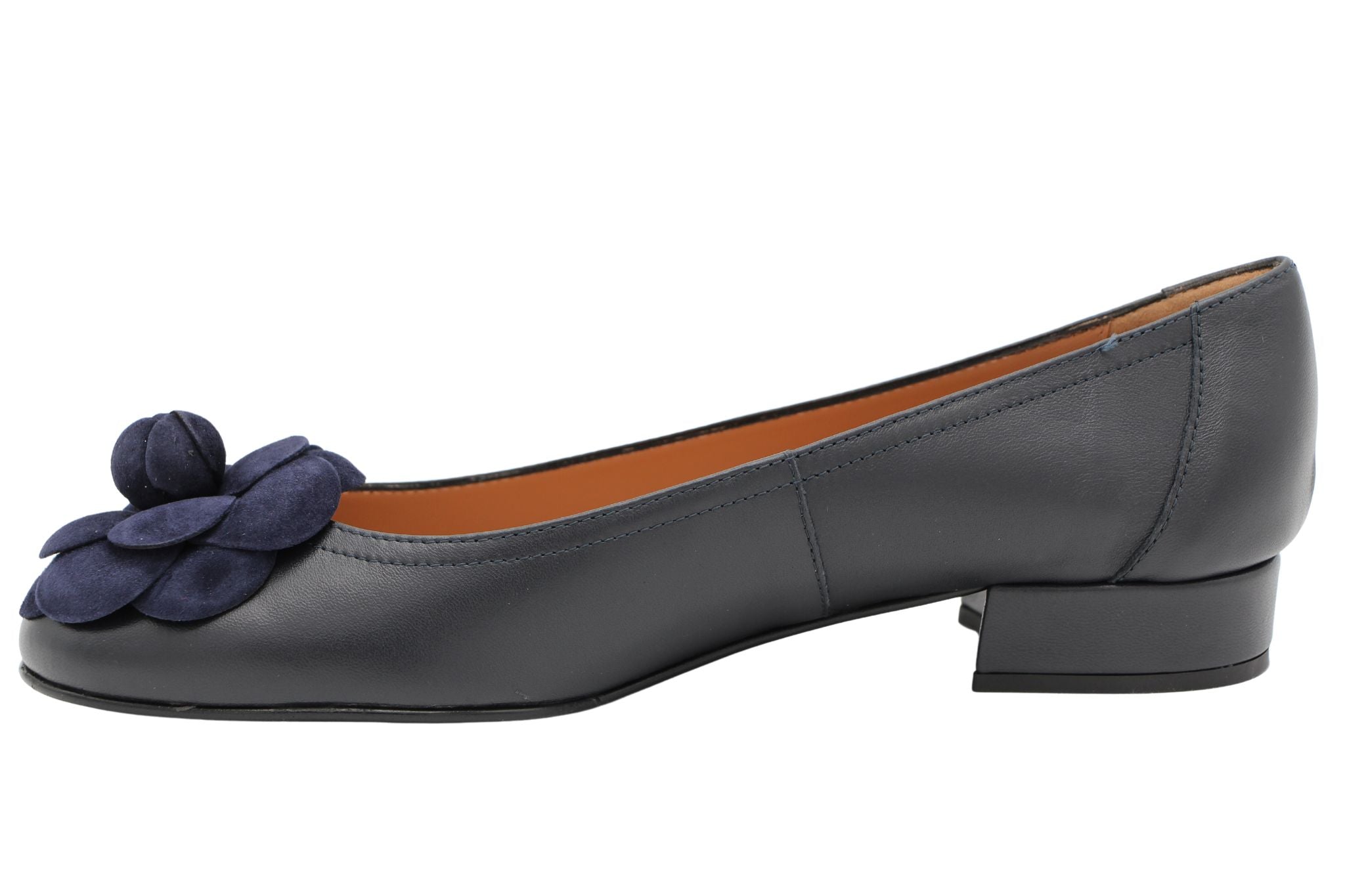 Fabucci Navy leather Ballerina with Flower - Affordable, Stylish Navy Leather Ballerina Shoes with Charming Flower Embellishment