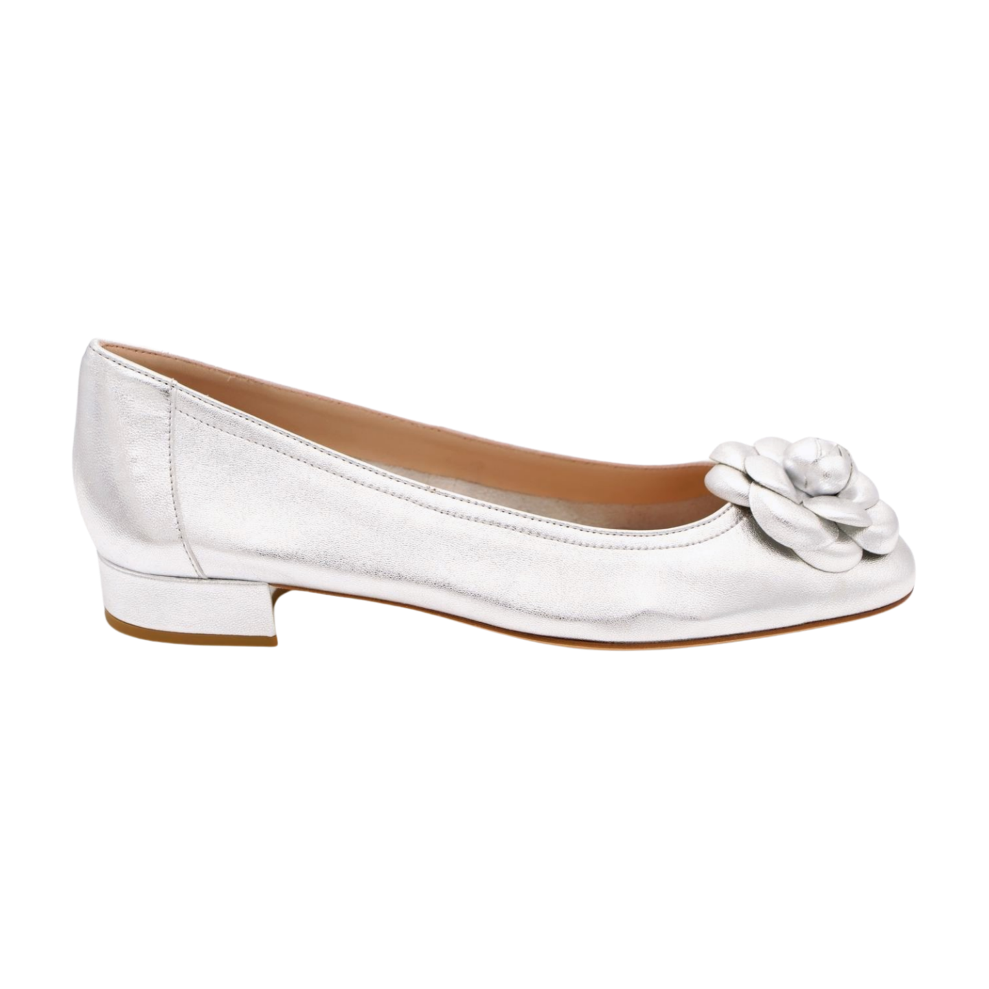 FABUCCI Silver Leather Ballet Flat Flower