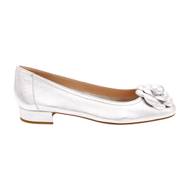 FABUCCI Silver Leather Ballet Flat Flower