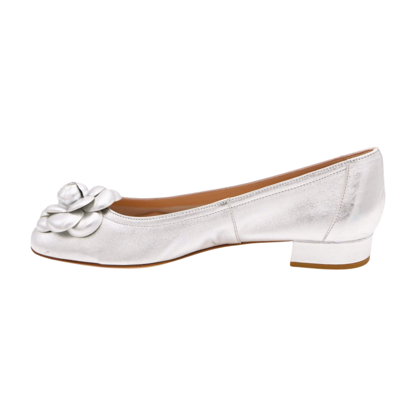 FABUCCI Silver Leather Ballet Flat Flower