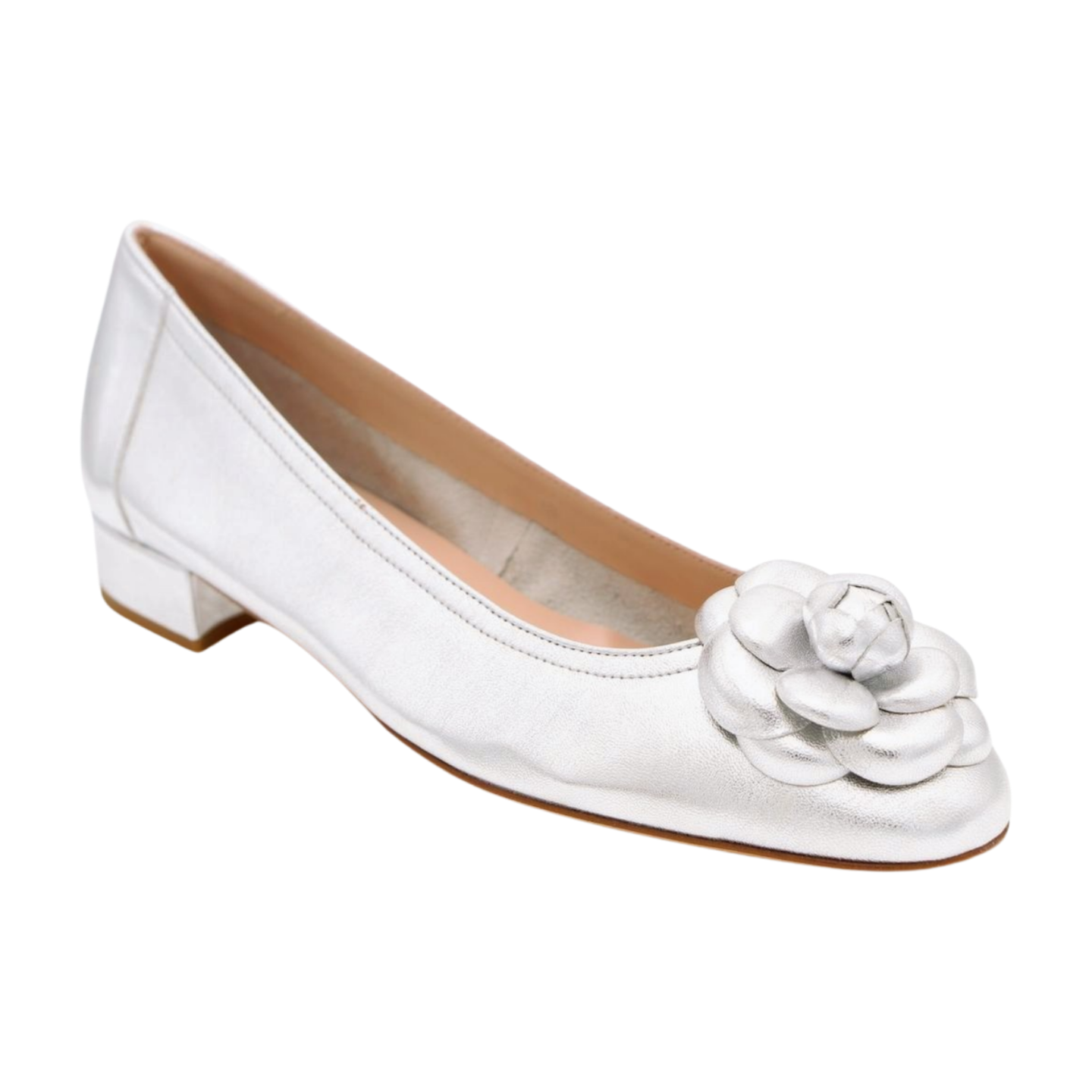 FABUCCI Silver Leather Ballet Flat Flower