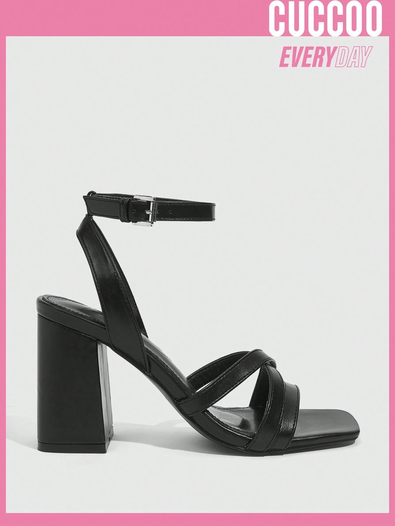 Fashionable ankle strap high heel sandals for women, black color, ideal for spring and summer.