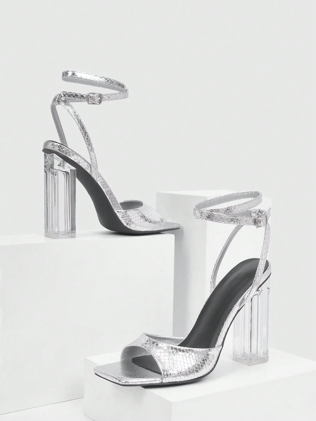 Fashionable Clear Heel & Silver High-Heel Sandals for Spring and Summer