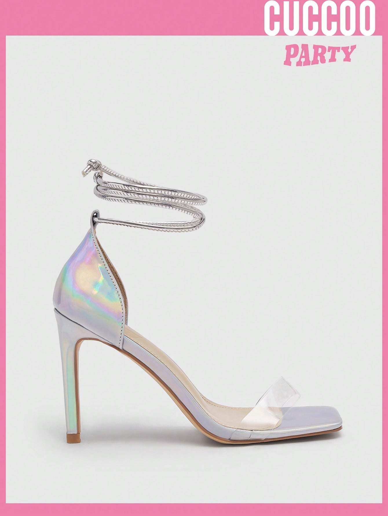 Fashionable high heel sandals for women - iridescent ribbon strappy style. Perfect for spring and summer.