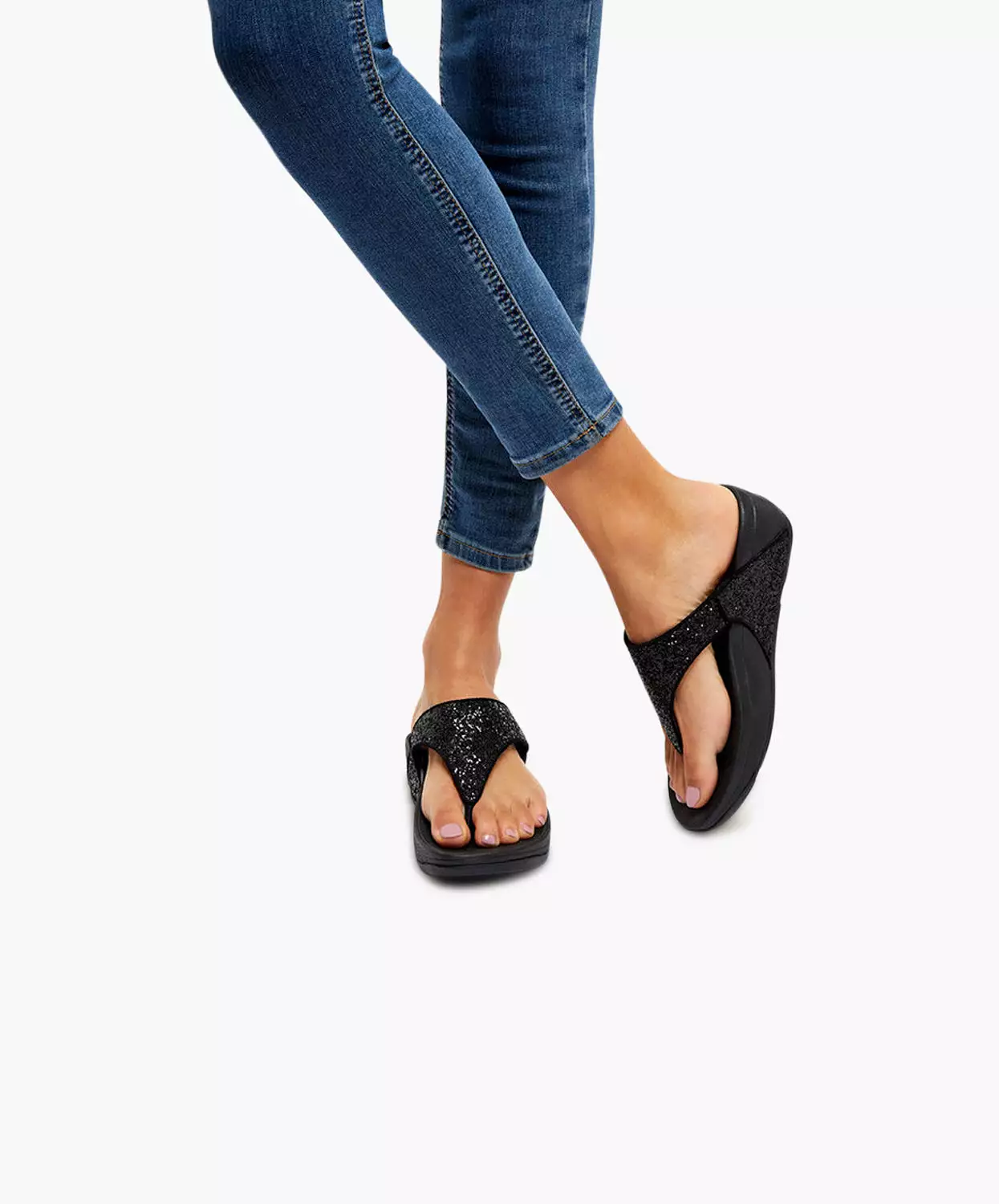 Fashionable Navy Glitter Toe Post Sandals - FitFlop Lulu