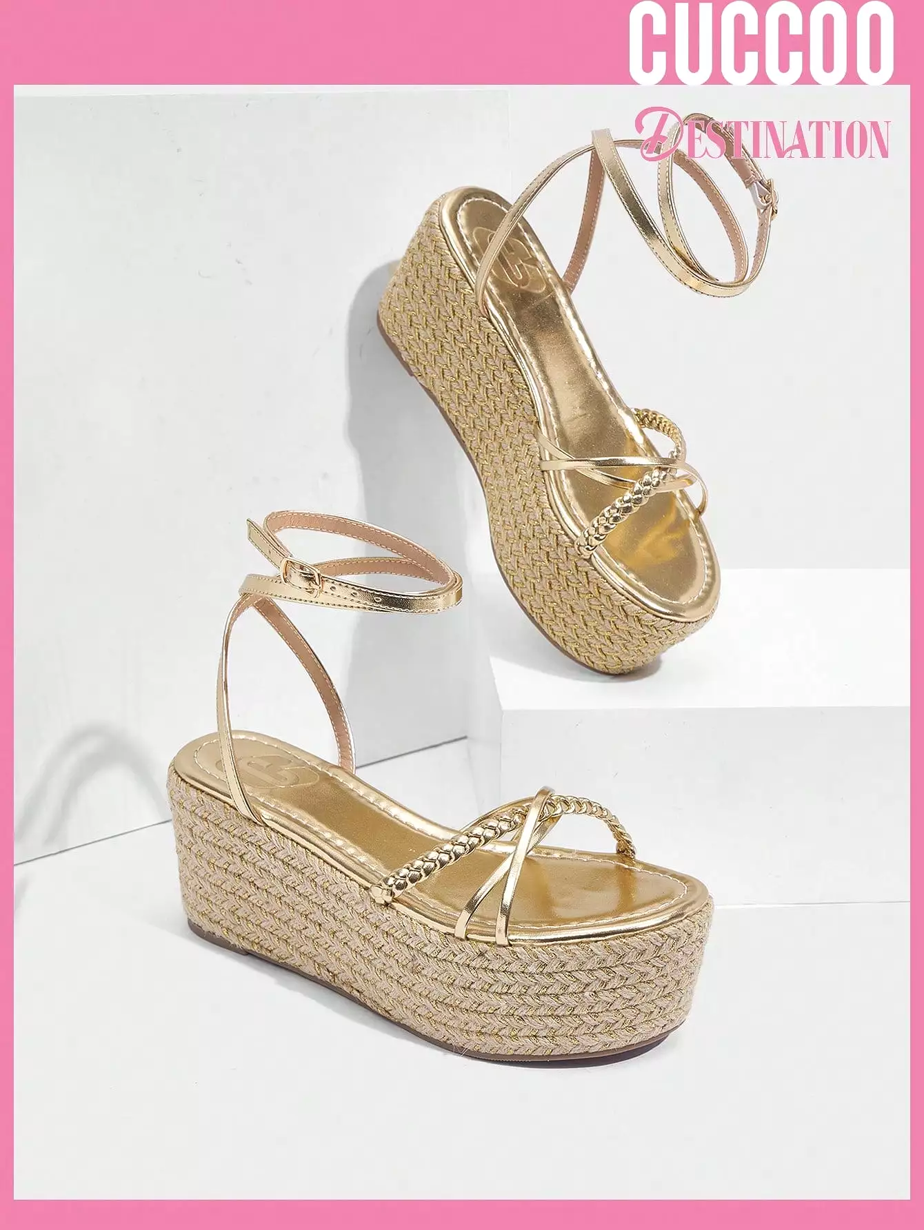 Fashionable woven wedge sandals with peep toe, waterproof platform, and thick sole for spring and summer - Women's shoes