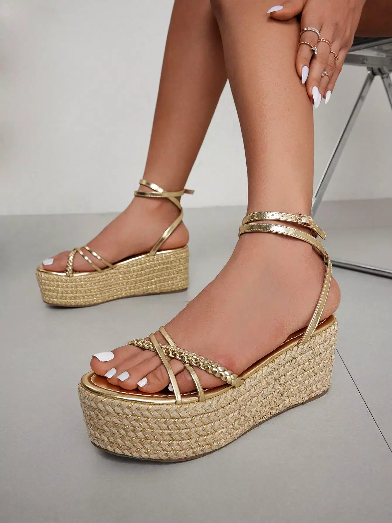 Fashionable woven wedge sandals with peep toe, waterproof platform, and thick sole for spring and summer - Women's shoes