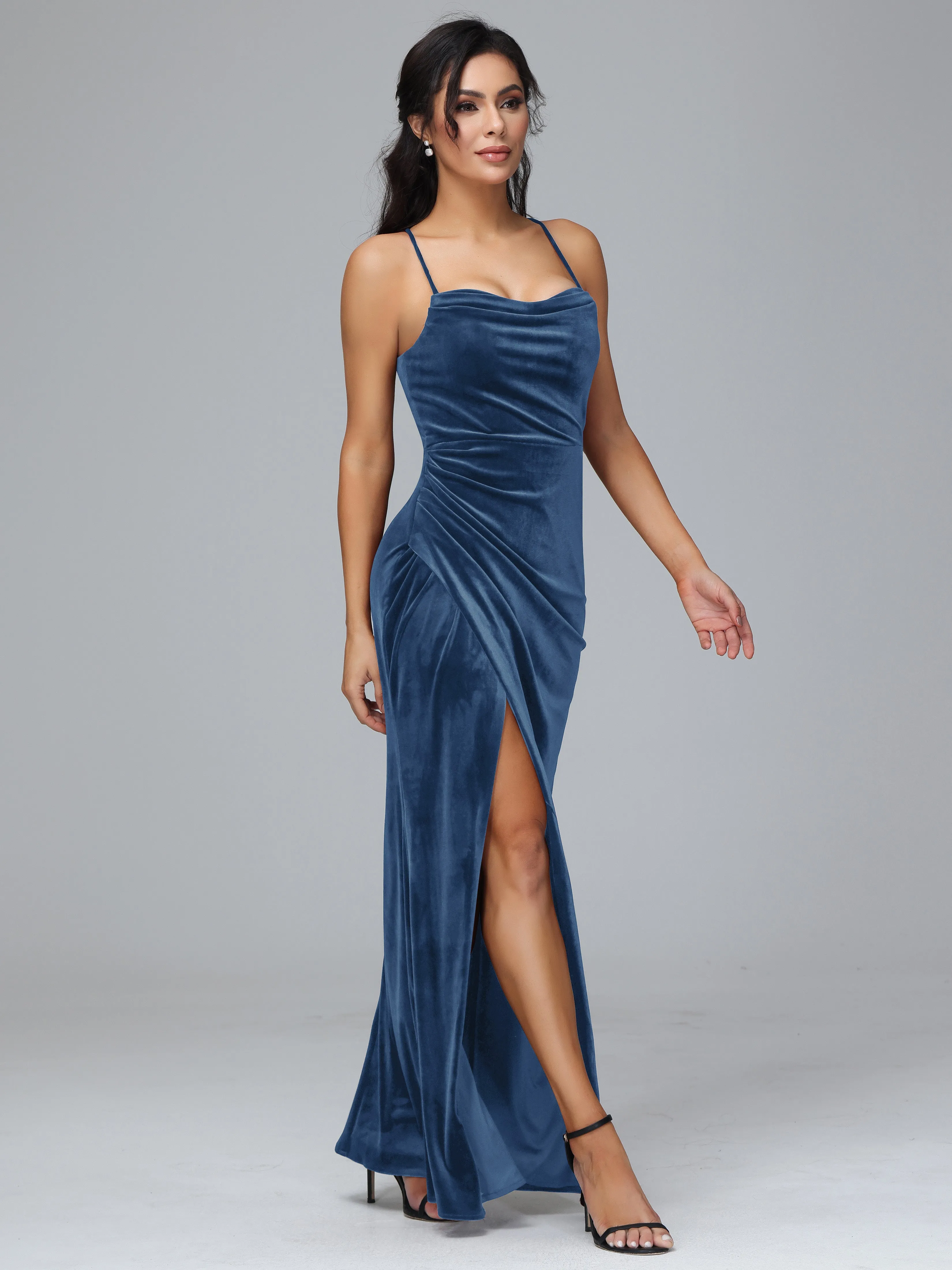 Plus Size Floor-Length Bridesmaid Velvet Dress with Deep V-Neck