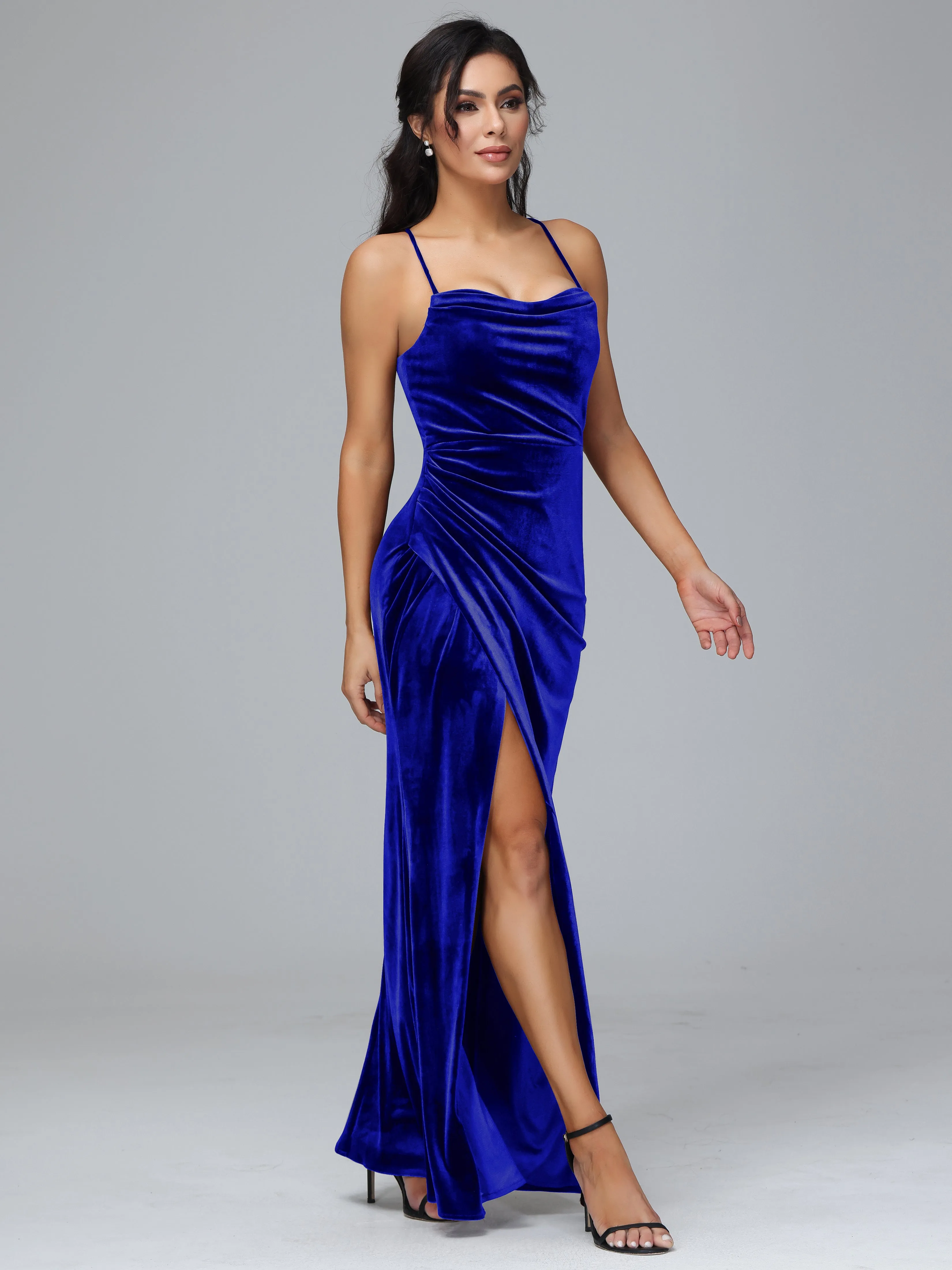 Plus Size Floor-Length Bridesmaid Velvet Dress with Deep V-Neck