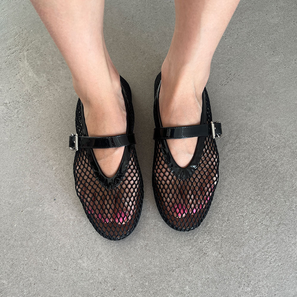 Fishnet Ballet Flats, Black -  Google SEO Friendly Result: Black Fishnet Ballet Flats