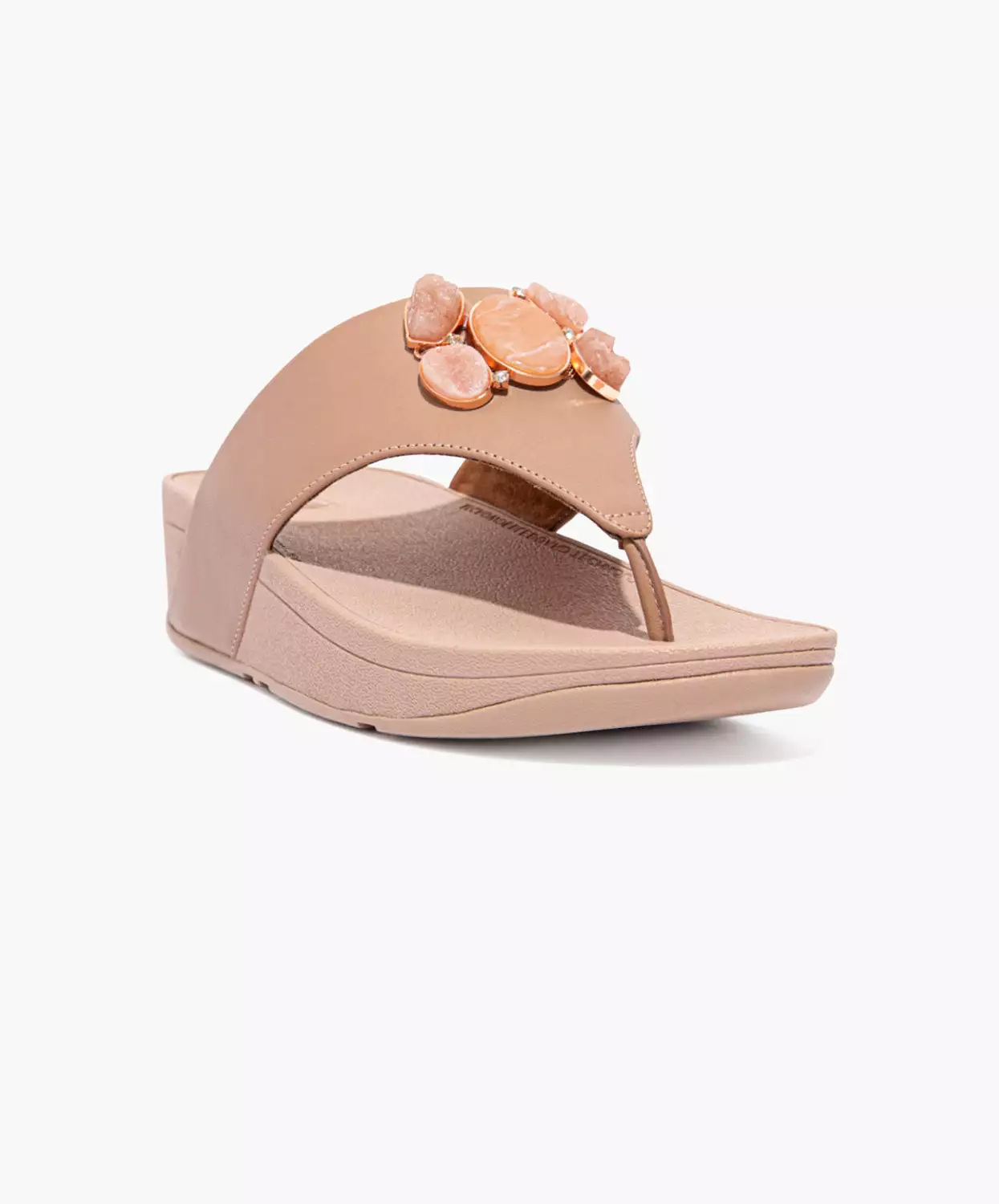 FitFlop Beige Sandals with Stone Clusters and Leather Toe Post.