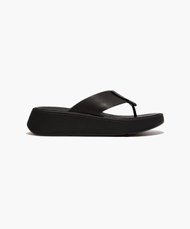 FitFlop Black Leather Folded Toe-Post Sandals