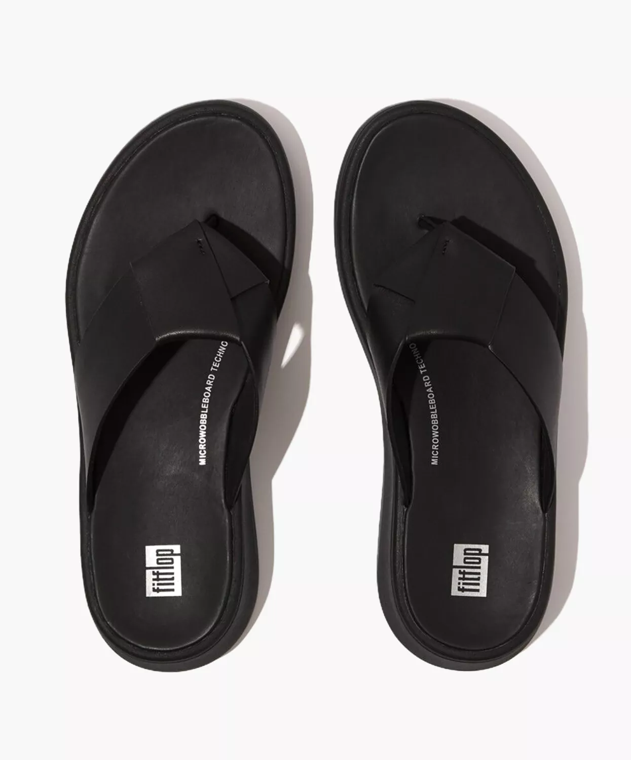 FitFlop Black Leather Folded Toe-Post Sandals