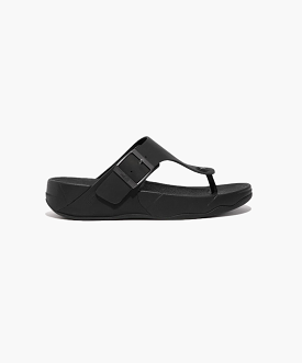 FitFlop Black Leather Toe Post Sandals for Men - Trakk II Buckle