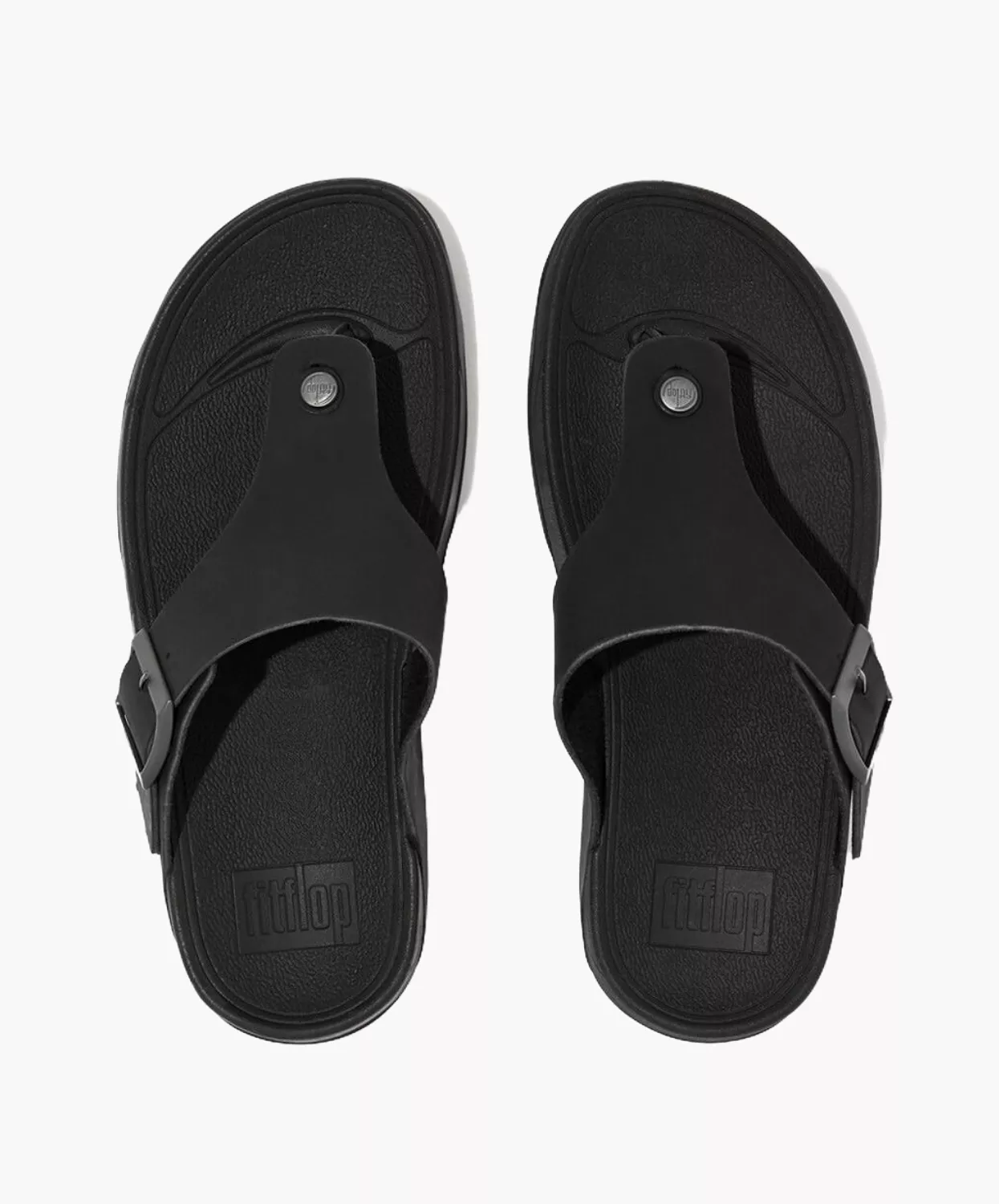 FitFlop Black Leather Toe Post Sandals for Men - Trakk II Buckle