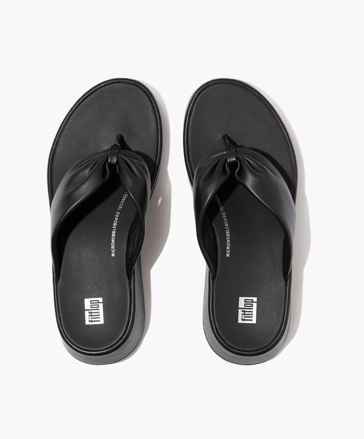 FitFlop Black Leather Twist Flatform Toe Post Sandal