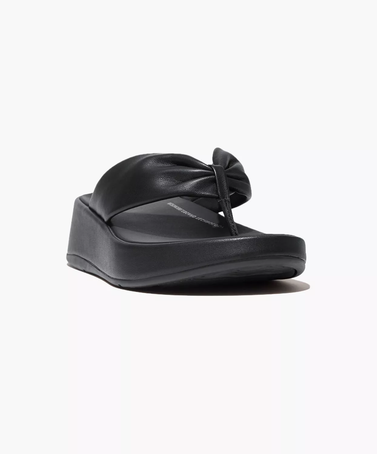 FitFlop Black Leather Twist Flatform Toe Post Sandal