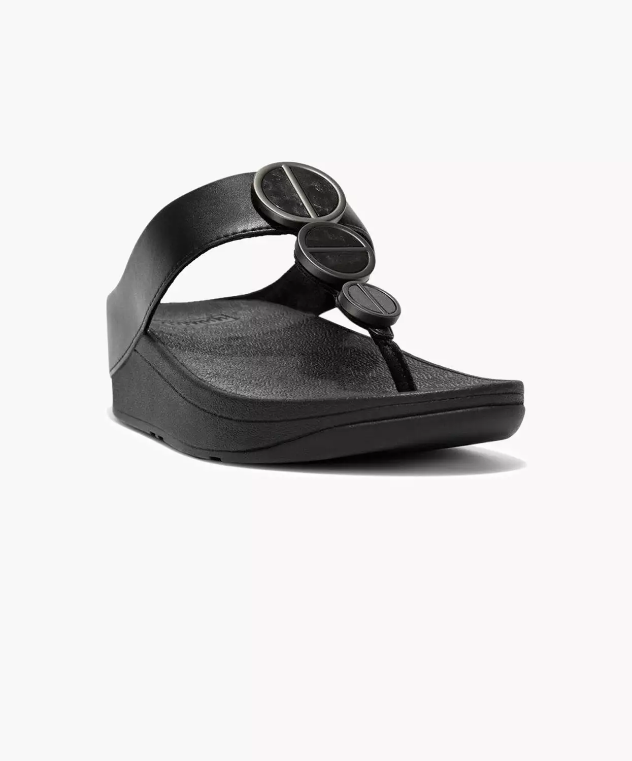 FitFlop black sandals with metallic trim and toe post