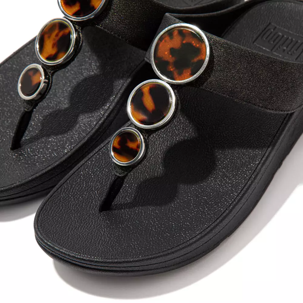 FitFlop Black Shimmer Toe Post Sandals