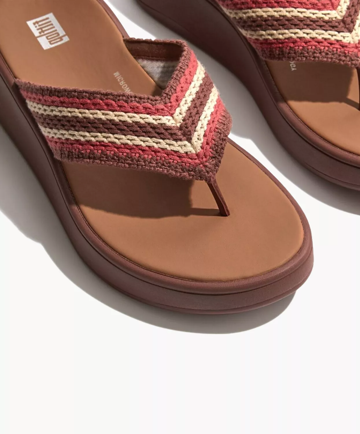 Fitflop Brown Crochet Flatform Toe-Post Sandals