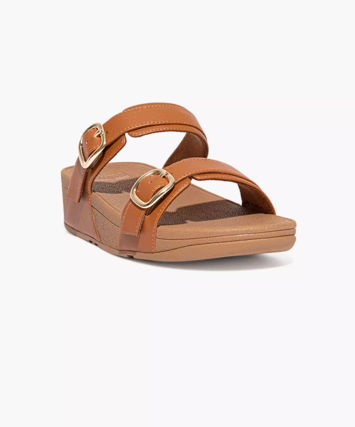 FitFlop brown leather slides, adjustable Lulu design